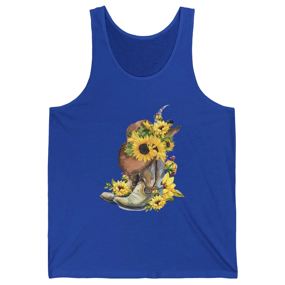 Retro Cowboy Boots Sunflower Let's Go Girls Western Cowgirls Unisex Jersey Tank
