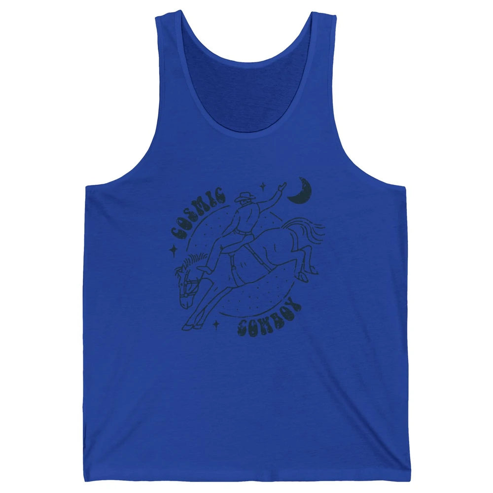Retro Cowboy Riding Cosmic Cowboy Western Country Cowgirl Unisex Jersey Tank
