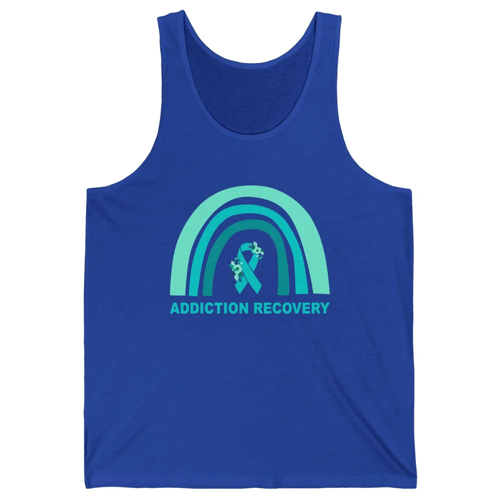 Addiction Recovery Awareness Floral Teal Ribbon Rainbow Unisex Jersey Tank