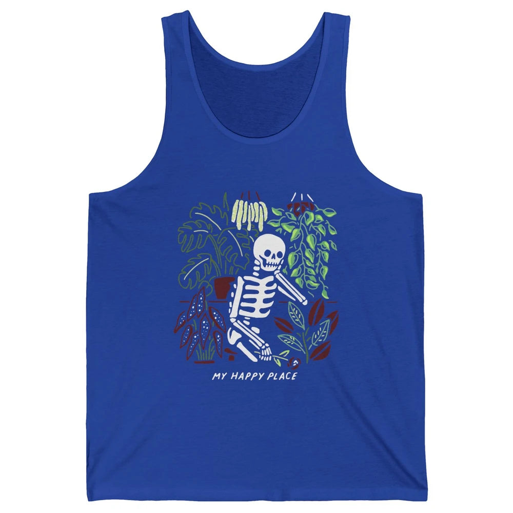 Retro Funny Skeleton Gardening My Happy Place Plant Lovers Unisex Jersey Tank