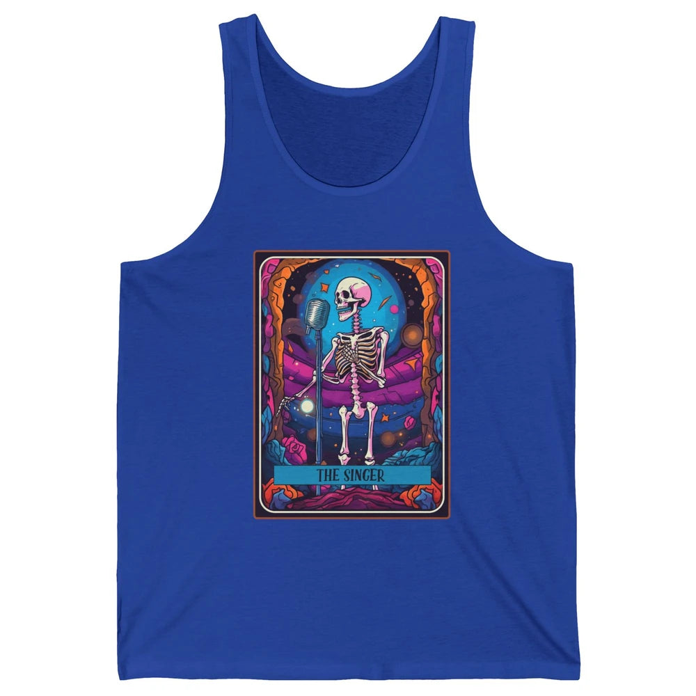Retro Skeleton Singing The Singer Tarot Card Halloween Unisex Jersey Tank