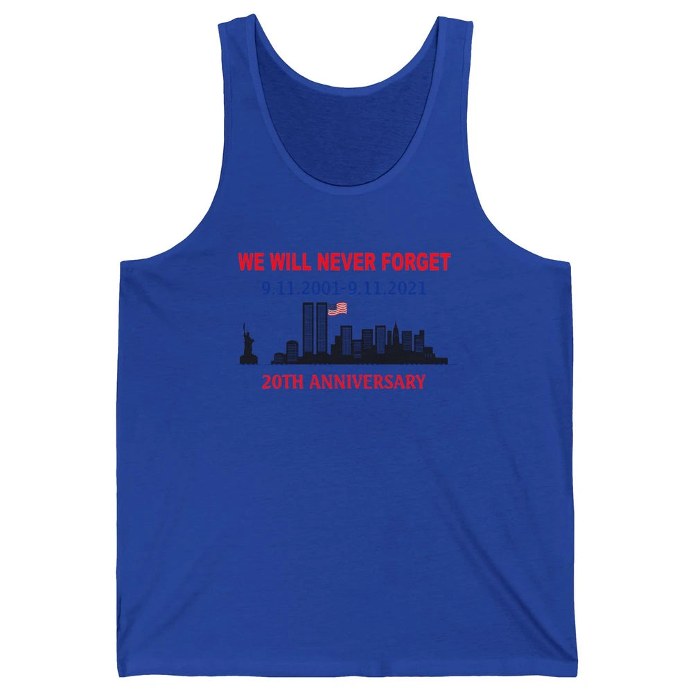 Never Forget 911 20th Anniversary American Flag Patriot Day Unisex Jersey Tank