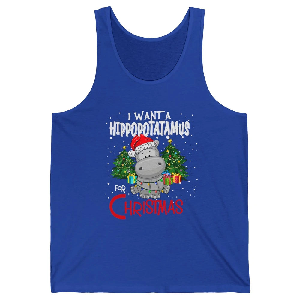 Funny I Want A Hippopotamus For Christmas Tree Hippo Santa Unisex Jersey Tank
