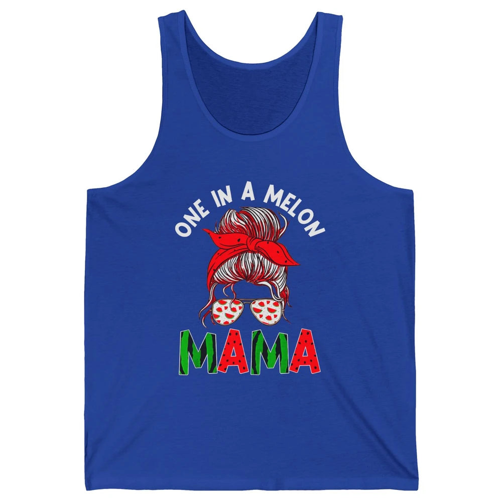 One In A Melon Mama Messy Bun Watermelon Summer Fruit Mother Unisex Jersey Tank
