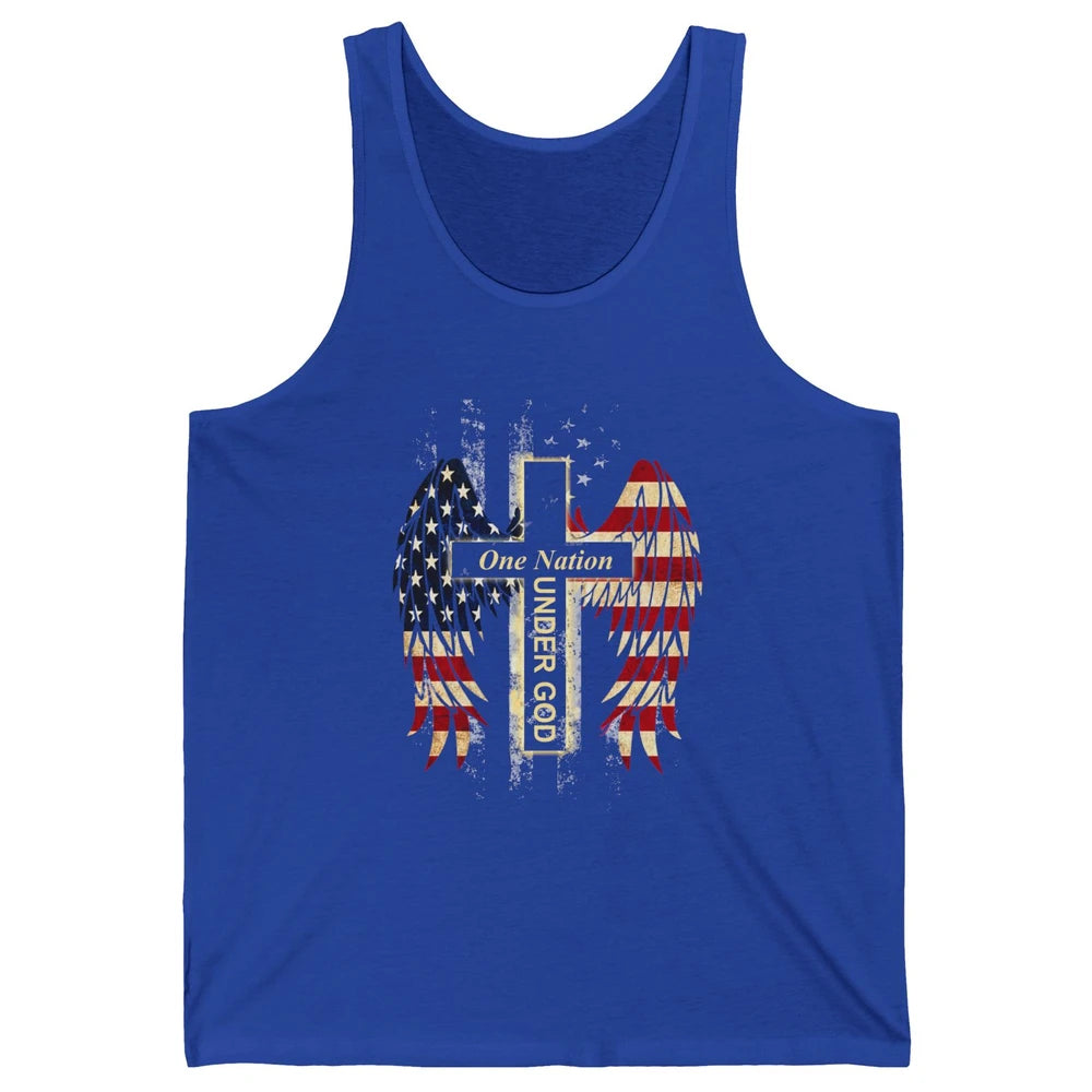 Patriotic One Nation Under God American Flag Faith Cross Unisex Jersey Tank