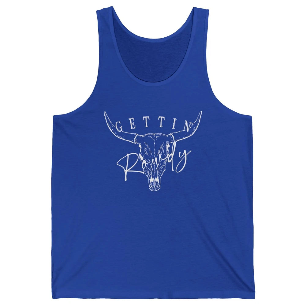 Retro Bull Skull Getting Rowdy Western Bridal Honeymoon Unisex Jersey Tank