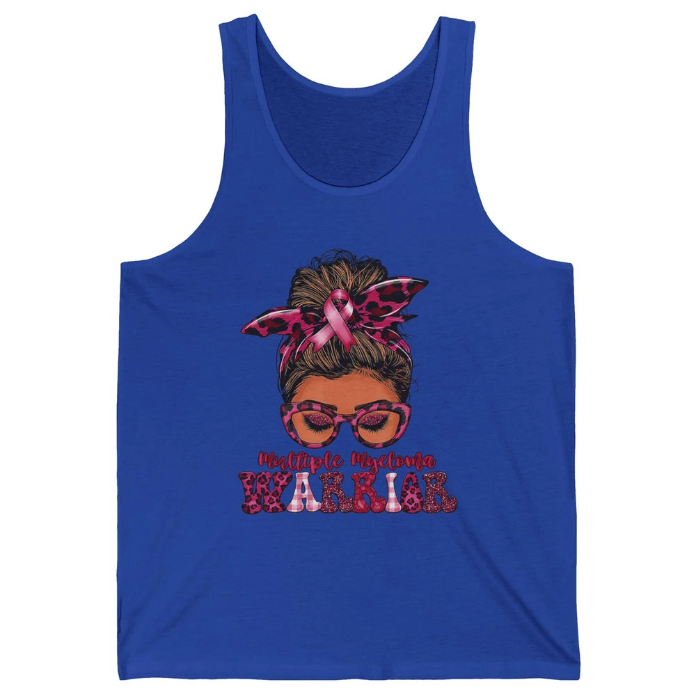 Multiple Myeloma Cancer Warrior Leopard Messy Hair Bun Woman Unisex Jersey Tank