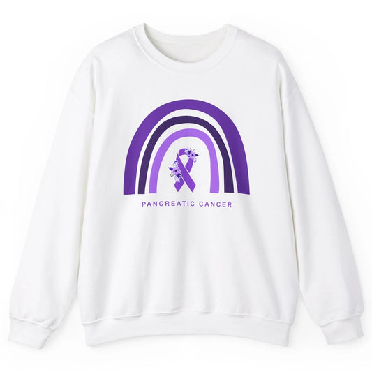 Pancreatic Cancer Awareness Floral Purple Ribbon Rainbow Unisex Crewneck Sweatshirt