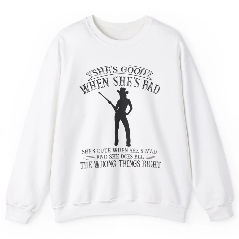 Retro Cowgirl She's Good When She's Bad Western Country Girl Unisex Crewneck Sweatshirt