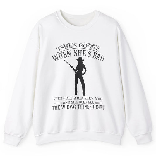 Retro Cowgirl She's Good When She's Bad Western Country Girl Unisex Crewneck Sweatshirt