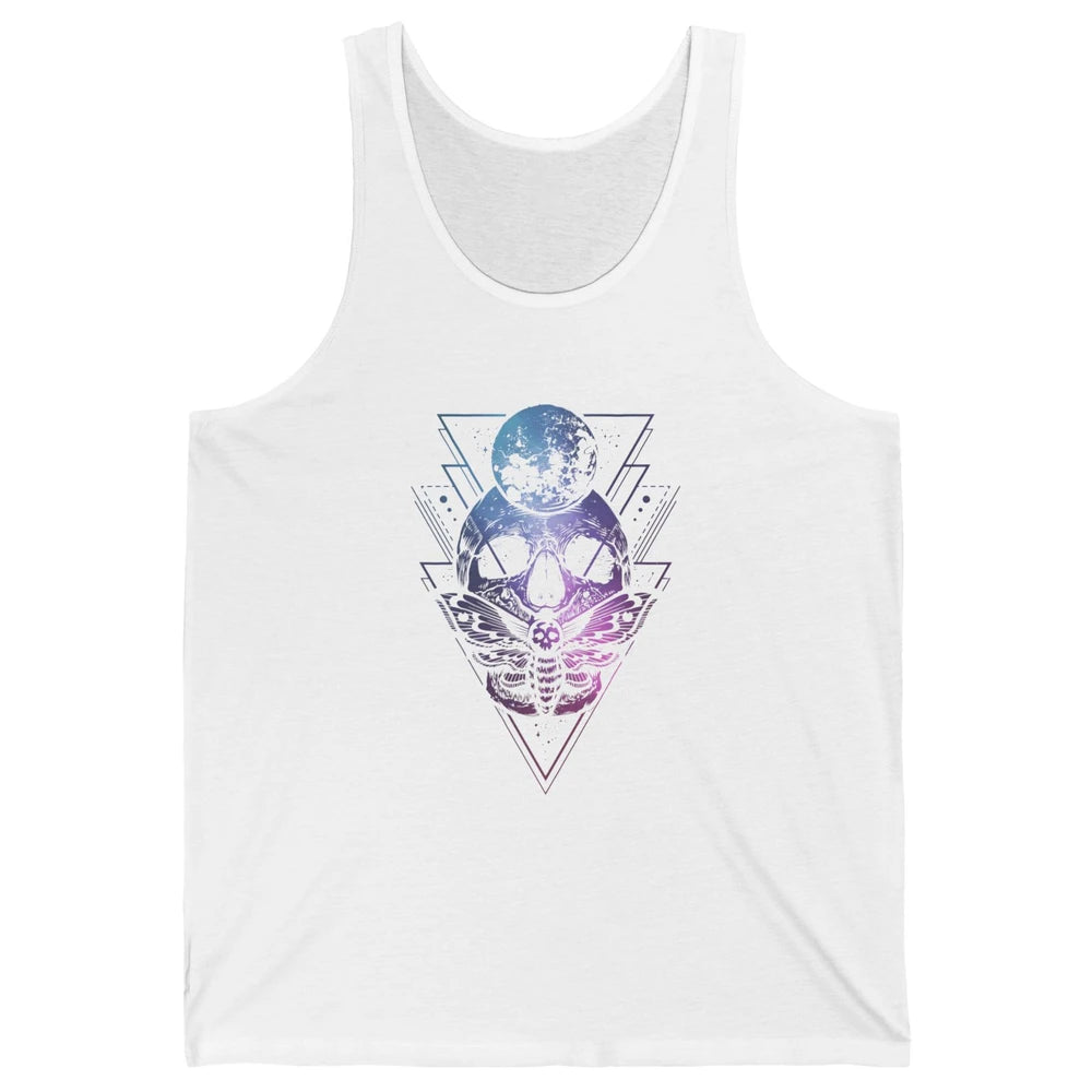 Moon Skull Wicca Crescent Lunar Moth Skeleton Halloween Goth Unisex Jersey Tank