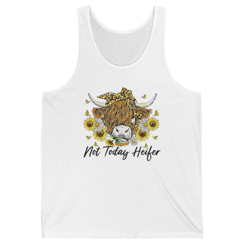 Not Today Heifer Highland Cow Leopard Sunflower Farm Animal Unisex Jersey Tank