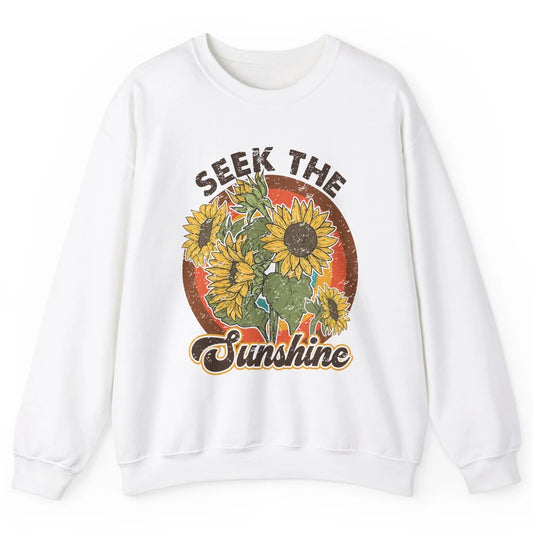 Retro Rainbow Sunflower Seek The Sunshine Peace Hippie Girl Unisex Crewneck Sweatshirt