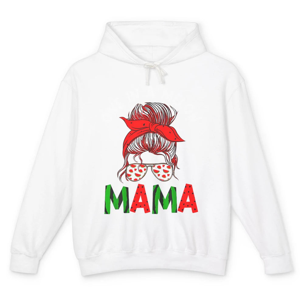 One In A Melon Mama Messy Bun Watermelon Summer Fruit Mother Unisex Lightweight Hoodie