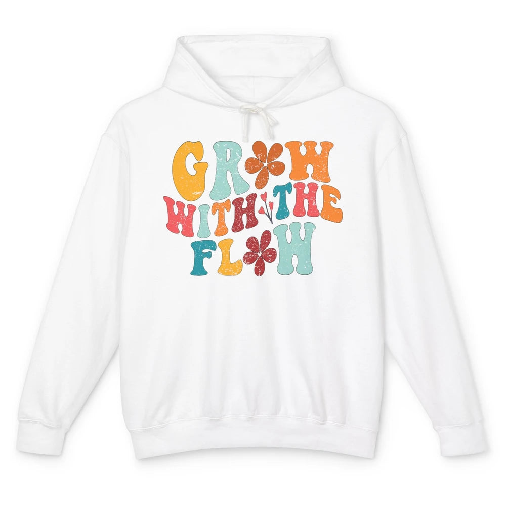 Retro Flower Grow With The Flow Summer Vintage Positive Life Unisex Lightweight Hoodie