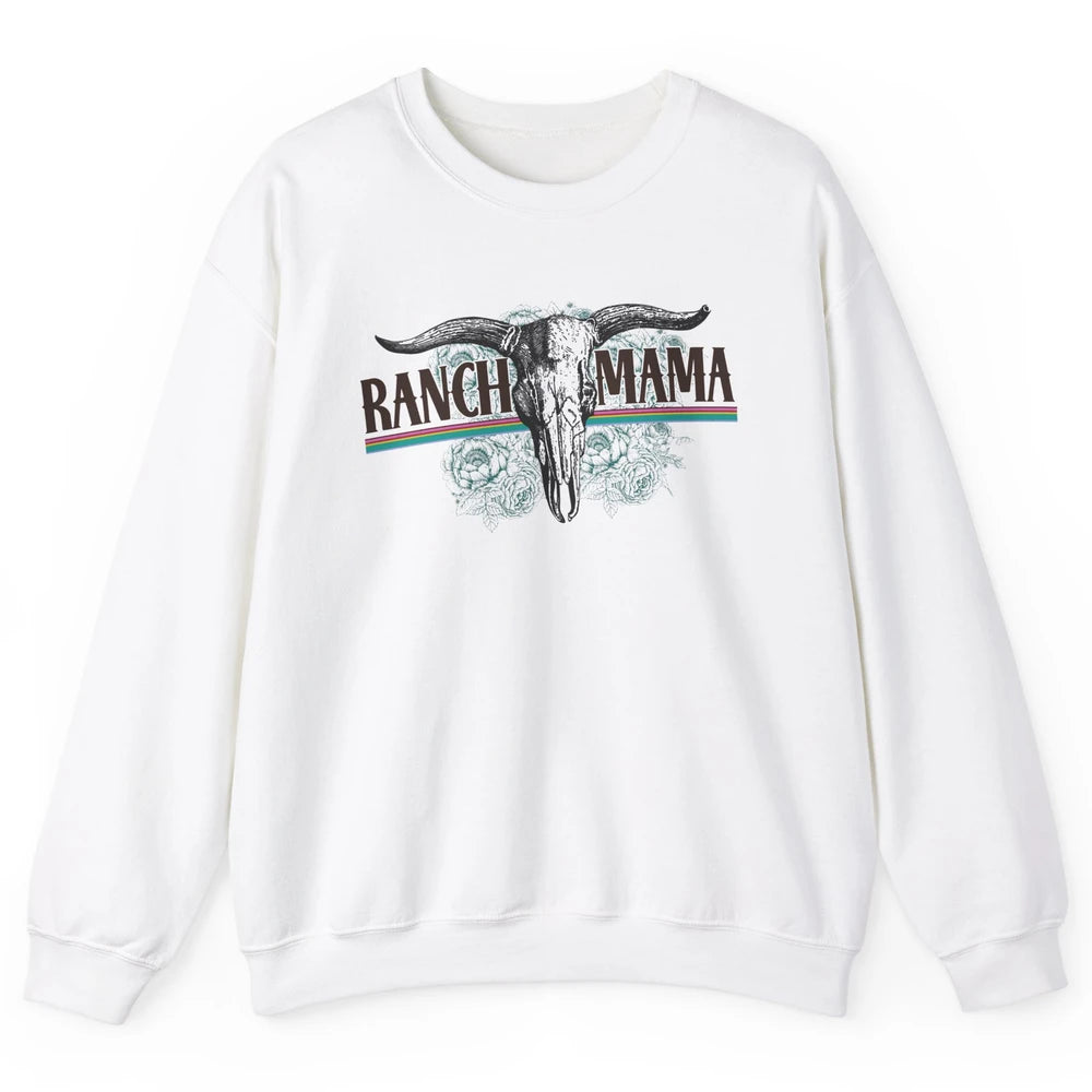 Retro Ranch Mama Highland Cow Skull Western Country Cowboy Unisex Crewneck Sweatshirt