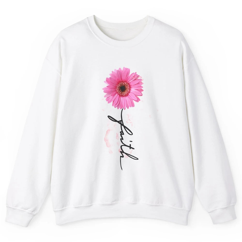 Pink Daisy Faith Cross Christian Religious God Lovers Gift Unisex Crewneck Sweatshirt
