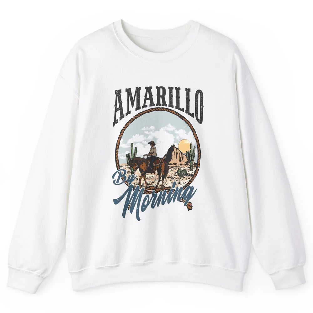 Retro Desert Cowboy Riding Horse Amarillo By Morning Western Unisex Crewneck Sweatshirt