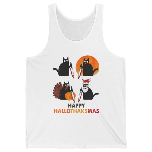 Funny Murderous Cat Turkey Hallo-thank-mas Thanksgiving Xmas Unisex Jersey Tank