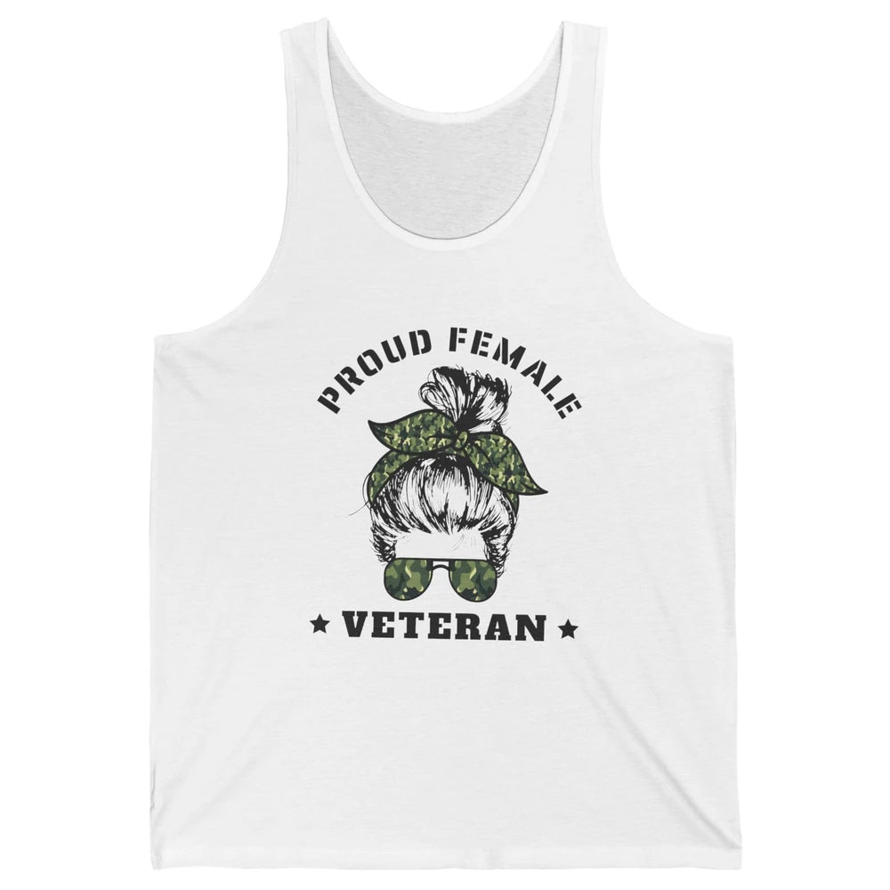 Proud Female Messy Camo Bun Army Mom Military Veterans Day Unisex Jersey Tank