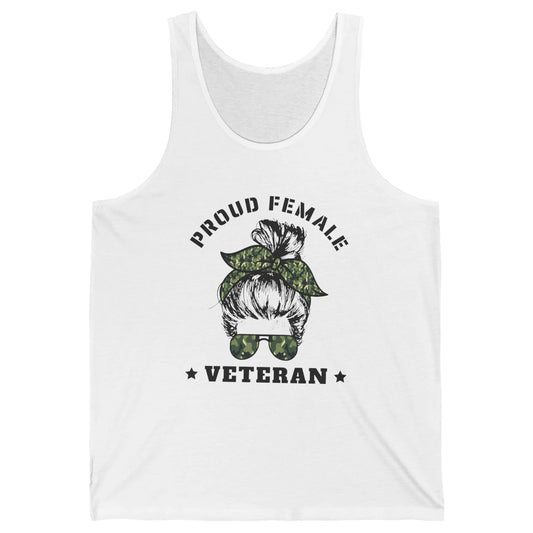 Proud Female Messy Camo Bun Army Mom Military Veterans Day Unisex Jersey Tank