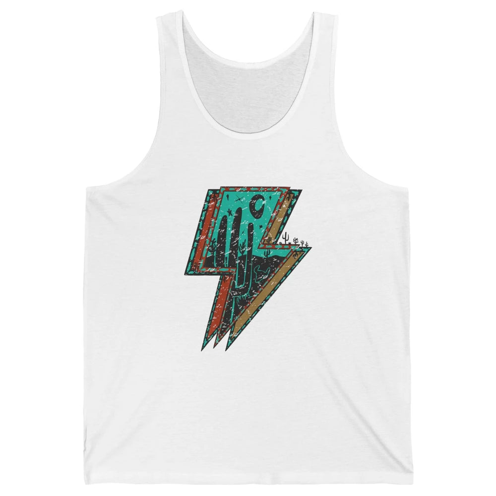 Retro Desert Cactus Night Turquoise Lightning Bolt Western Unisex Jersey Tank
