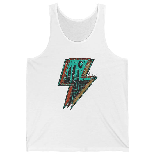 Retro Desert Cactus Night Turquoise Lightning Bolt Western Unisex Jersey Tank