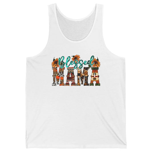 Leopard Sunflower Blessed Mama Western Mama Mothers Day Unisex Jersey Tank