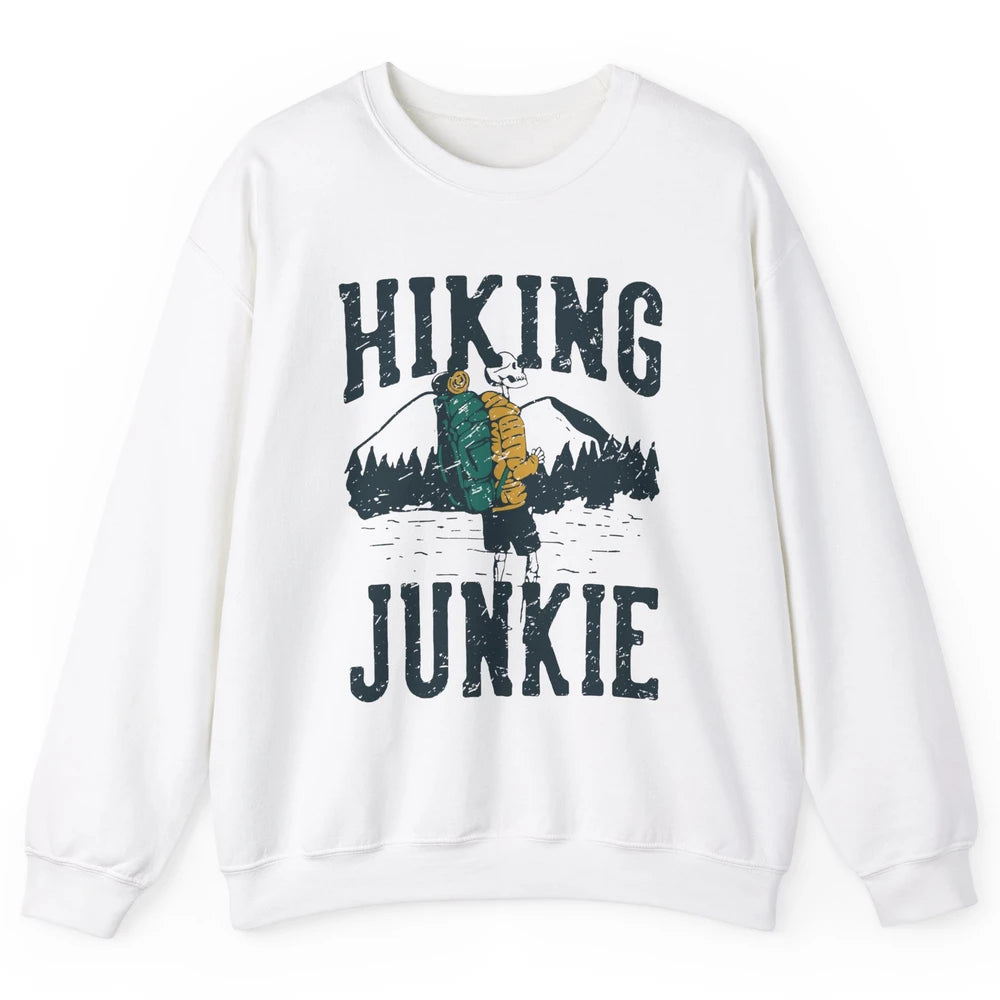 Retro Mountain Hiking Junkie Skeleton Nature Exploring Hiker Unisex Crewneck Sweatshirt