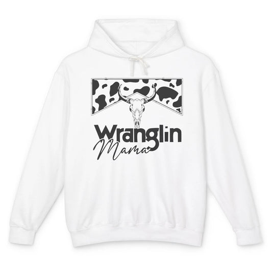 Retro Cowhide Bull Skull Wrangling Mama Western Country Girl Unisex Lightweight Hoodie