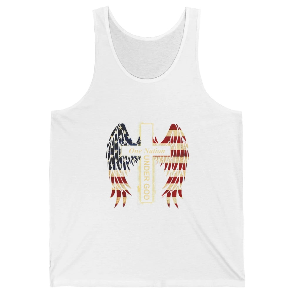 Patriotic One Nation Under God American Flag Faith Cross Unisex Jersey Tank