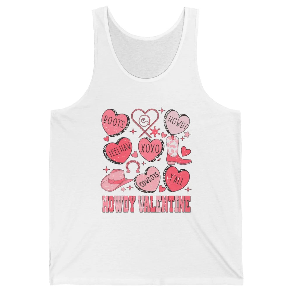 Retro Candy Heart Howdy Valentine Cowgirl Western Country Unisex Jersey Tank