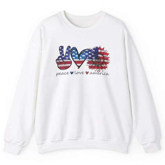 Peace Love America Flag Sunflower 4th of July Memorial Day Unisex Crewneck Sweatshirt