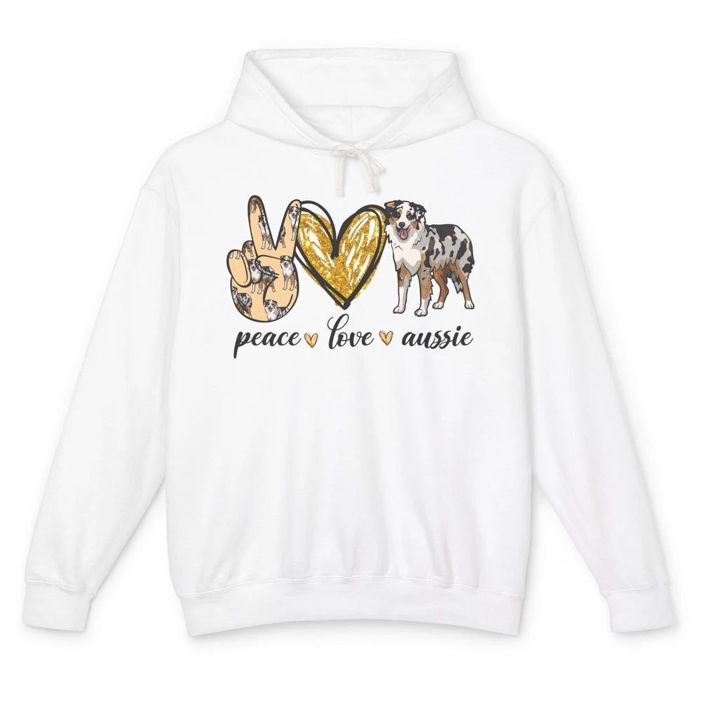 Peace Love Aussie Dog Lovers Australian Shepherd Dad Mom Unisex Lightweight Hoodie