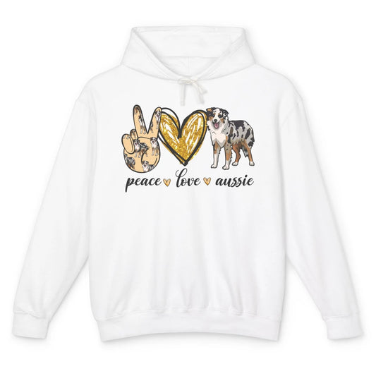 Peace Love Aussie Dog Lovers Australian Shepherd Dad Mom Unisex Lightweight Hoodie