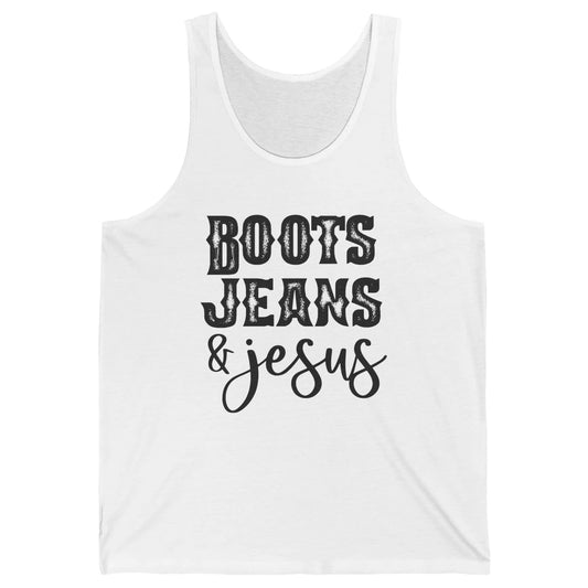 Retro Boots Jeans and Jesus Christian Western Country Cowboy Unisex Jersey Tank