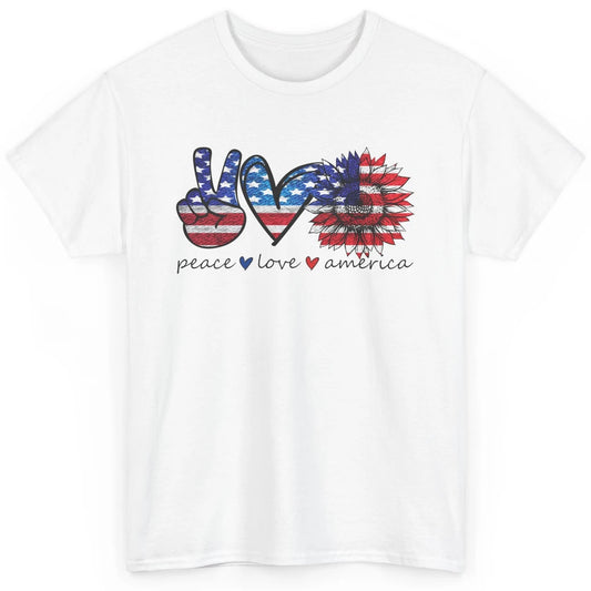 Peace Love America Flag Sunflower 4th of July Memorial Day Classic Unisex T-Shirt
