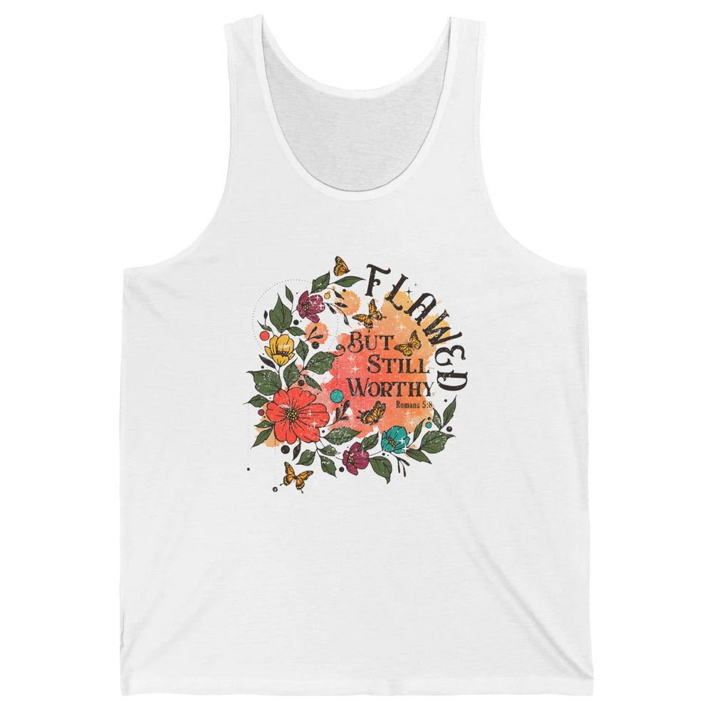 Retro Floral Flawed But Still Worthy Bible Verse Christian Unisex Jersey Tank