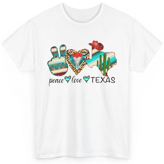 Peace Love Texas Cow Skull Western Country Cowboy Hat Cactus Classic Unisex T-Shirt
