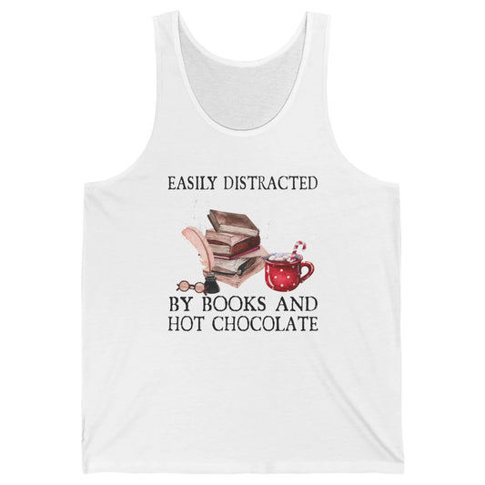 Retro Easily Distracted By Books And Hot Chocolate Christmas Unisex Jersey Tank