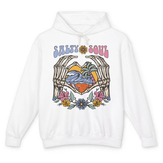 Retro Salty Beach Soul Floral Wave Skeleton Summer Vibes 70s Unisex Lightweight Hoodie