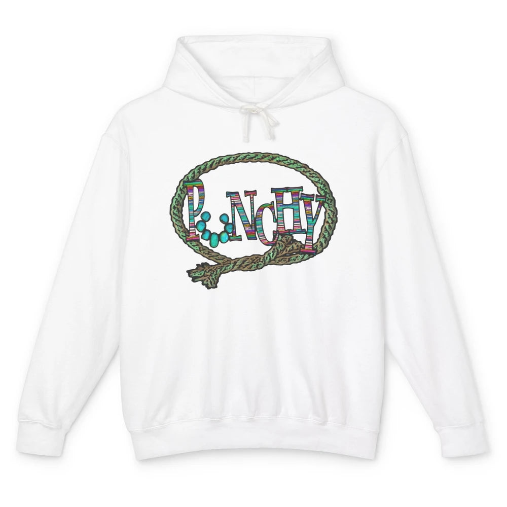 Retro Cowgirl Punchy Cowhide Turquoise Lasso Western Cowboy Unisex Lightweight Hoodie