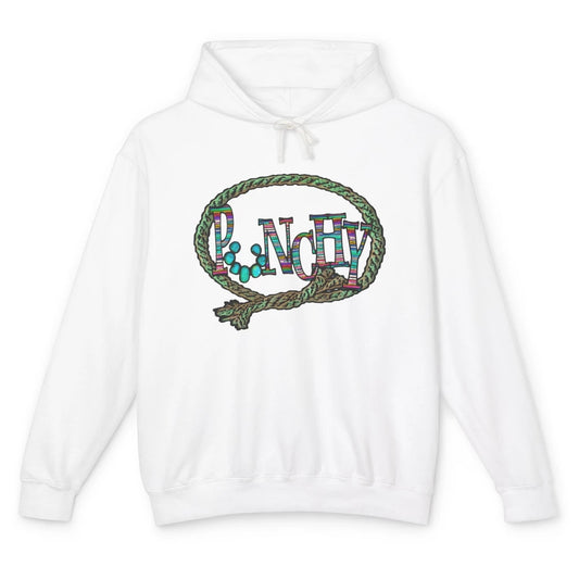 Retro Cowgirl Punchy Cowhide Turquoise Lasso Western Cowboy Unisex Lightweight Hoodie