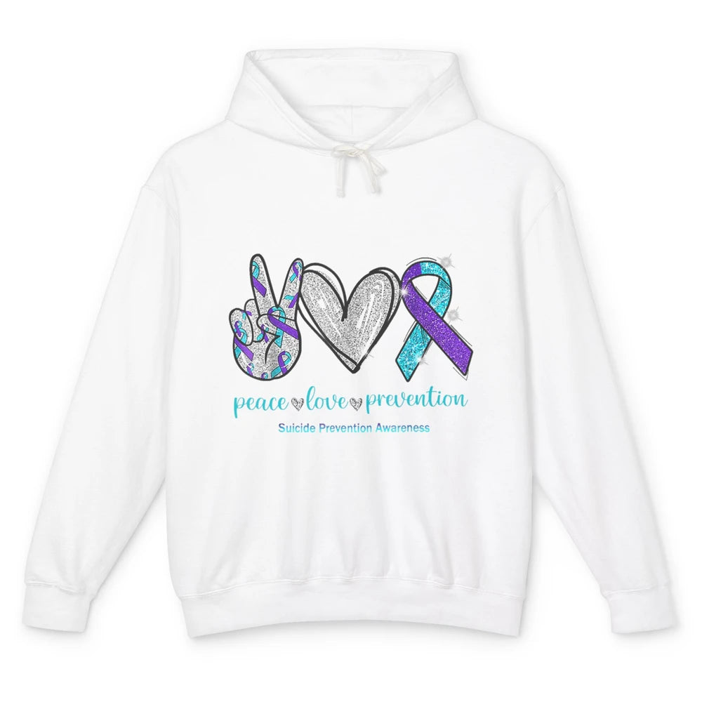 Peace Love Teal Purple Ribbon Suicide Prevention Awareness Unisex Lightweight Hoodie