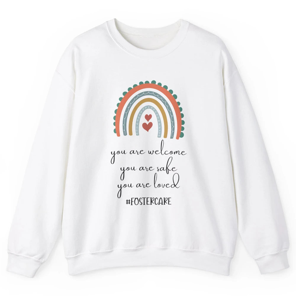Rainbow Heart You Are Safe Loved Be The Village Foster Care Unisex Crewneck Sweatshirt
