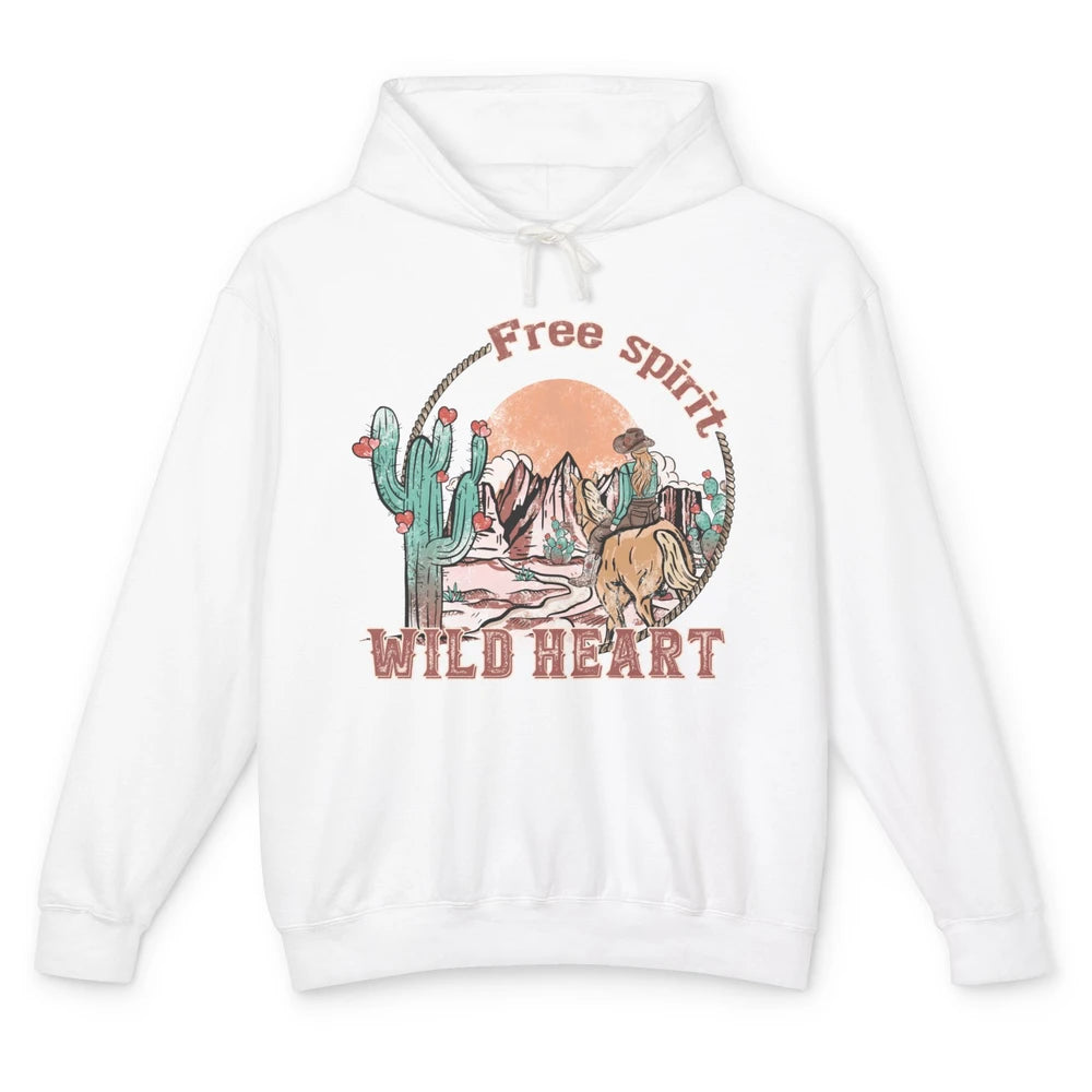 Free Spirit Wild Heart Cowgirl Western Country Happy Valentine's Day Rodeo Horseback Vintage Cactus Texas Horse Rider Howdy Unisex Lightweight Hoodie