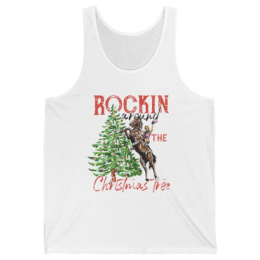 Funny Cowgirl Horsing Rocking Around Christmas Tree Western Unisex Jersey Tank