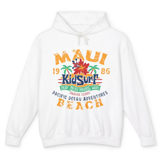 Retro Maui Island 1986 Hawaii Kid Surfing Pacific Paradise Unisex Lightweight Hoodie