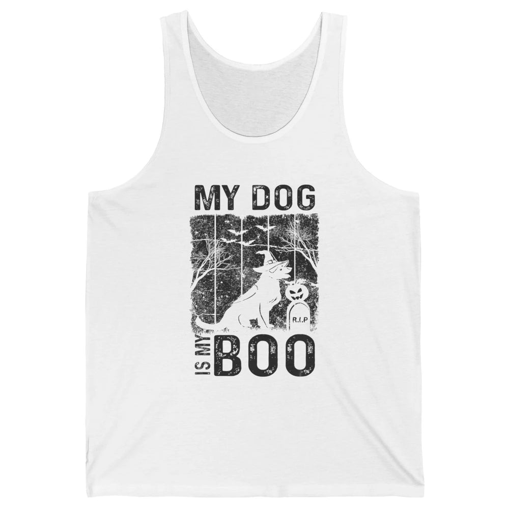 Retro My Dog Is My Boo Ghost Hippie Halloween Spooky Puppy Unisex Jersey Tank