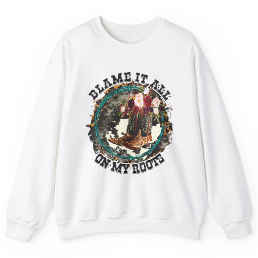 Retro Leopard Cowboy Boots Blame It On My Roots Western Girl Unisex Crewneck Sweatshirt